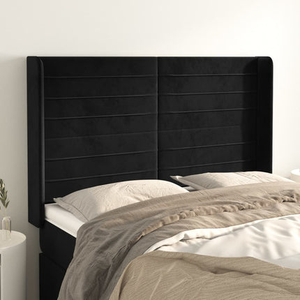 sengegavl med kanter 147x16x118/128 cm fløjl sort