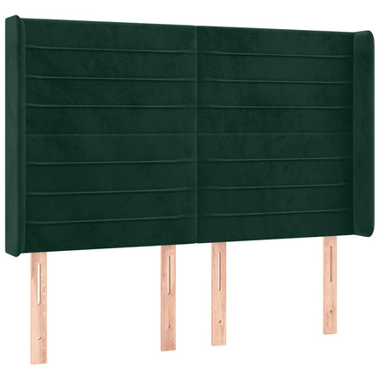 sengegavl med kanter 147x16x118/128 cm fløjl mørkegrøn