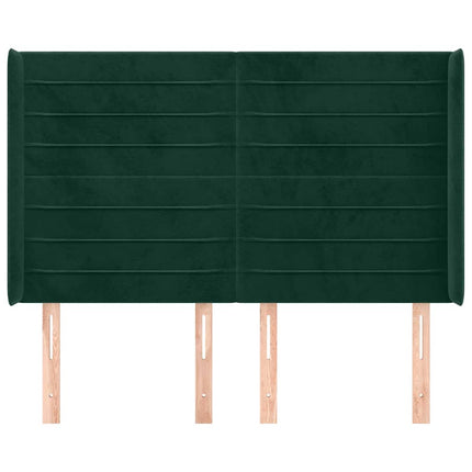 sengegavl med kanter 147x16x118/128 cm fløjl mørkegrøn