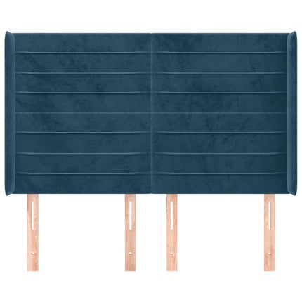 sengegavl med kanter 147x16x118/128 cm fløjl mørkeblå