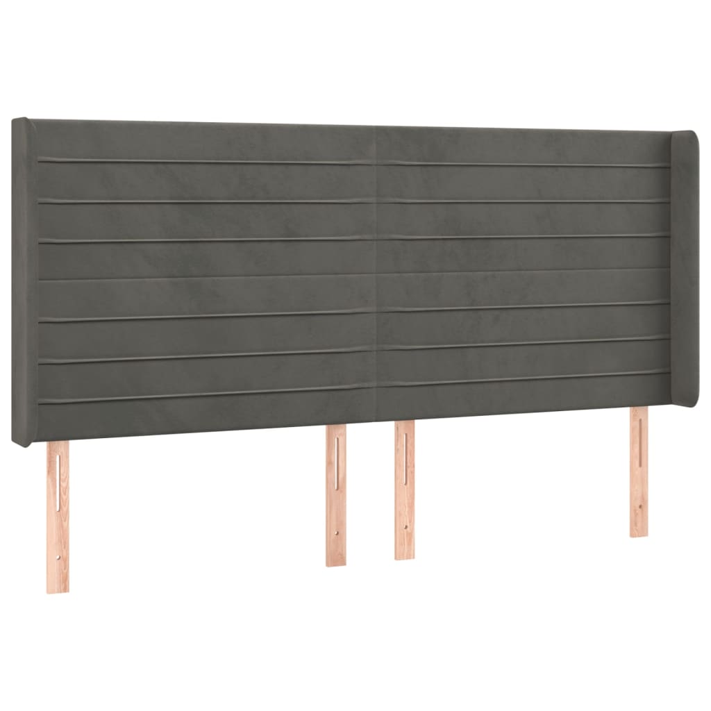 sengegavl med kanter 183x16x118/128 cm fløjl mørkegrå