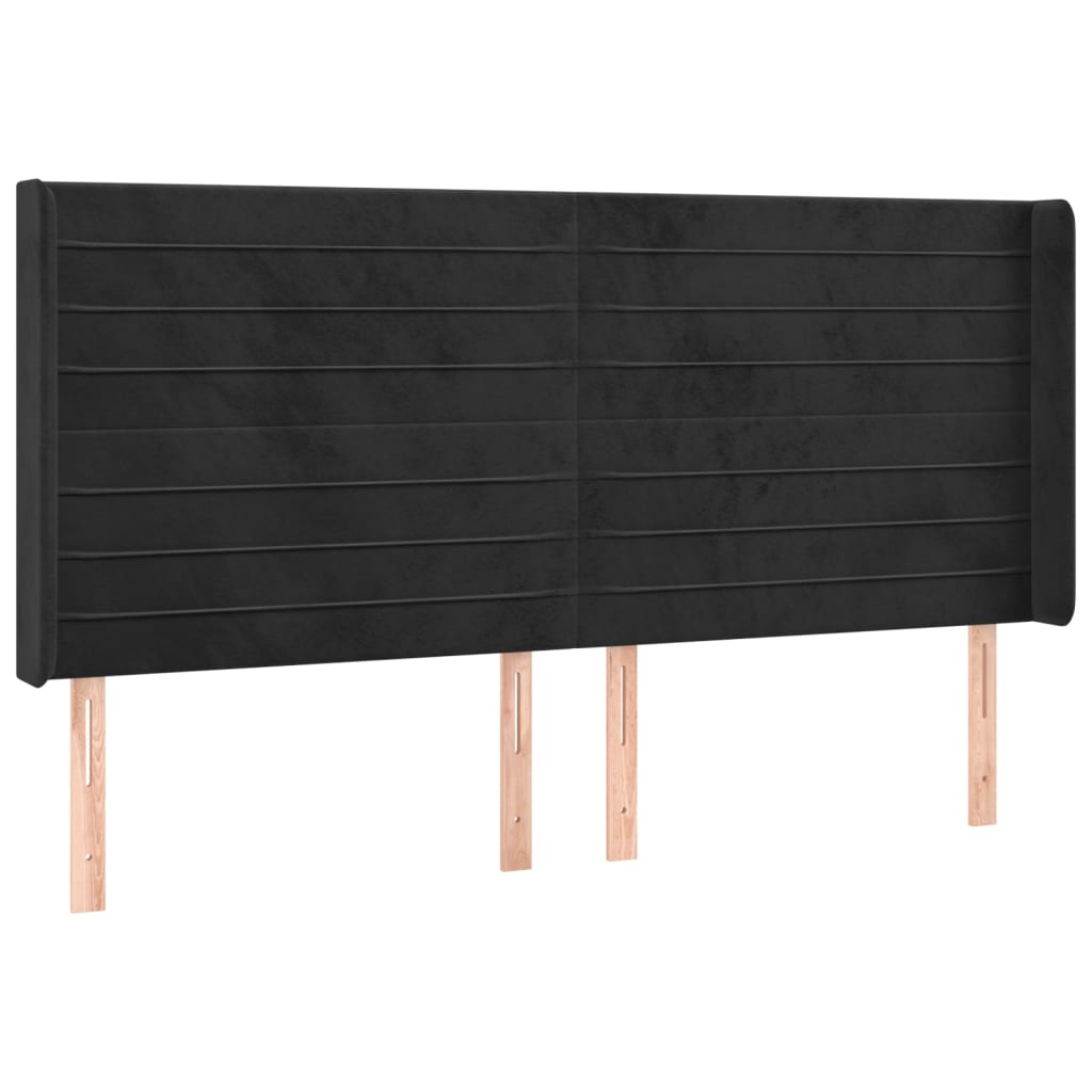 sengegavl med kanter 183x16x118/128 cm fløjl sort