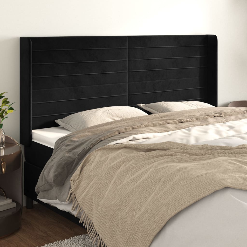 sengegavl med kanter 183x16x118/128 cm fløjl sort