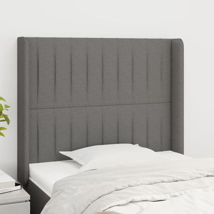 sengegavl med kanter 83x16x118/128 cm stof mørkegrå