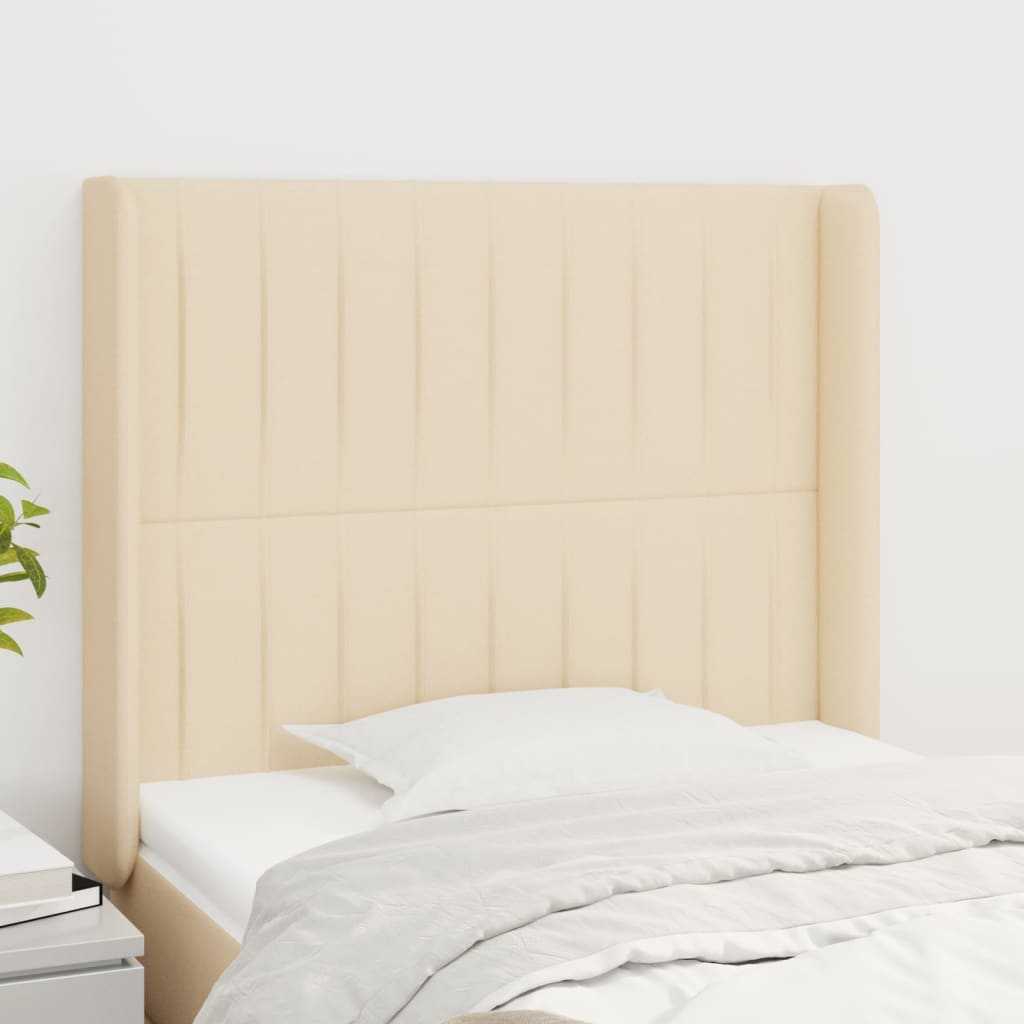 sengegavl med kanter 83x16x118/128 cm stof cremefarvet