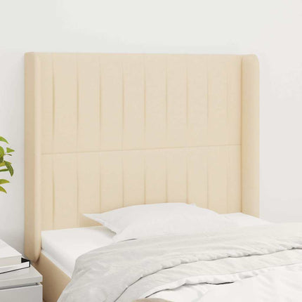 sengegavl med kanter 83x16x118/128 cm stof cremefarvet