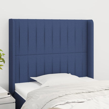 sengegavl med kanter 83x16x118/128 cm stof blå
