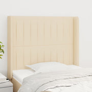 sengegavl med kanter 93x16x118/128 cm stof cremefarvet