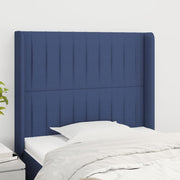 sengegavl med kanter 93x16x118/128 cm stof blå