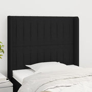sengegavl med kanter 103x16x118/128 cm stof sort