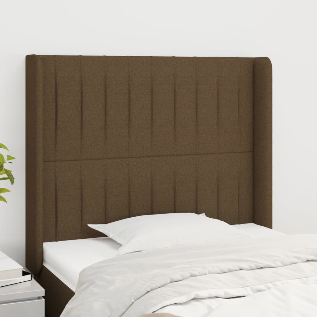 sengegavl med kanter 103x16x118/128 cm stof mørkebrun
