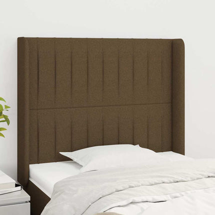 sengegavl med kanter 103x16x118/128 cm stof mørkebrun