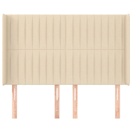 sengegavl med kanter 147x16x118/128 cm stof cremefarvet