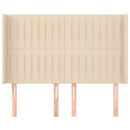 sengegavl med kanter 147x16x118/128 cm stof cremefarvet