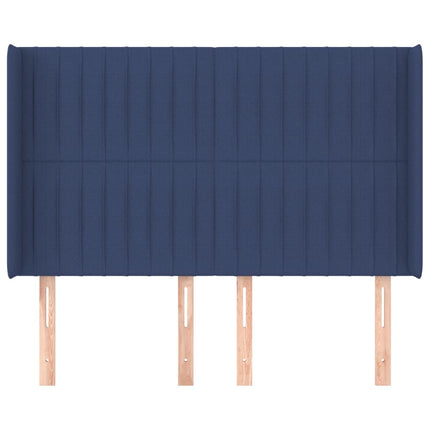 sengegavl med kanter 147x16x118/128 cm stof blå