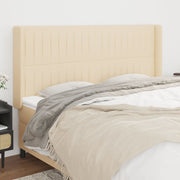 sengegavl med kanter 203x16x118/128 cm stof cremefarvet