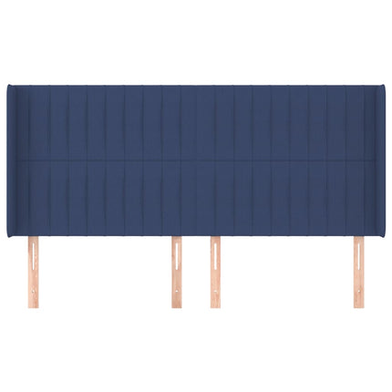 sengegavl med kanter 203x16x118/128 cm stof blå