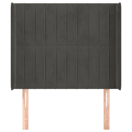 sengegavl med kanter 83x16x118/128 cm fløjl mørkegrå