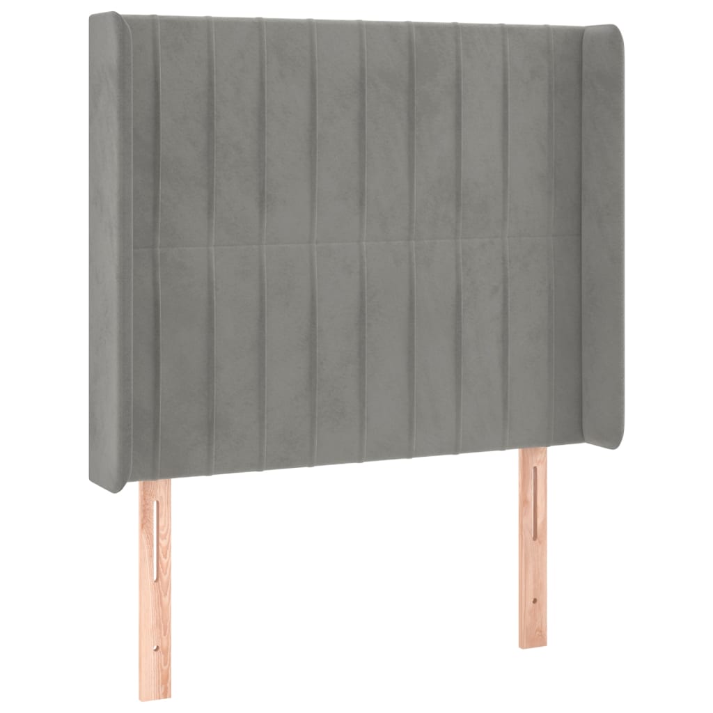 sengegavl med kanter 93x16x118/128 cm fløjl lysegrå