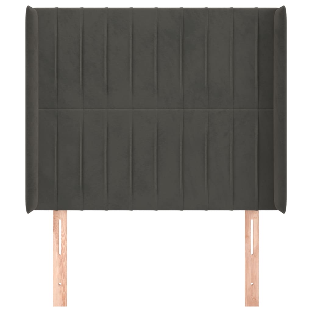 sengegavl med kanter 93x16x118/128 cm fløjl mørkegrå