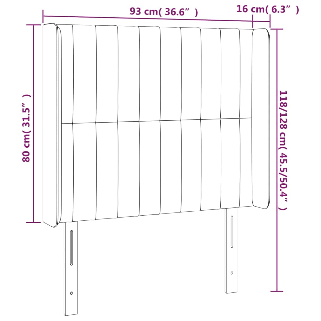 sengegavl med kanter 93x16x118/128 cm fløjl sort