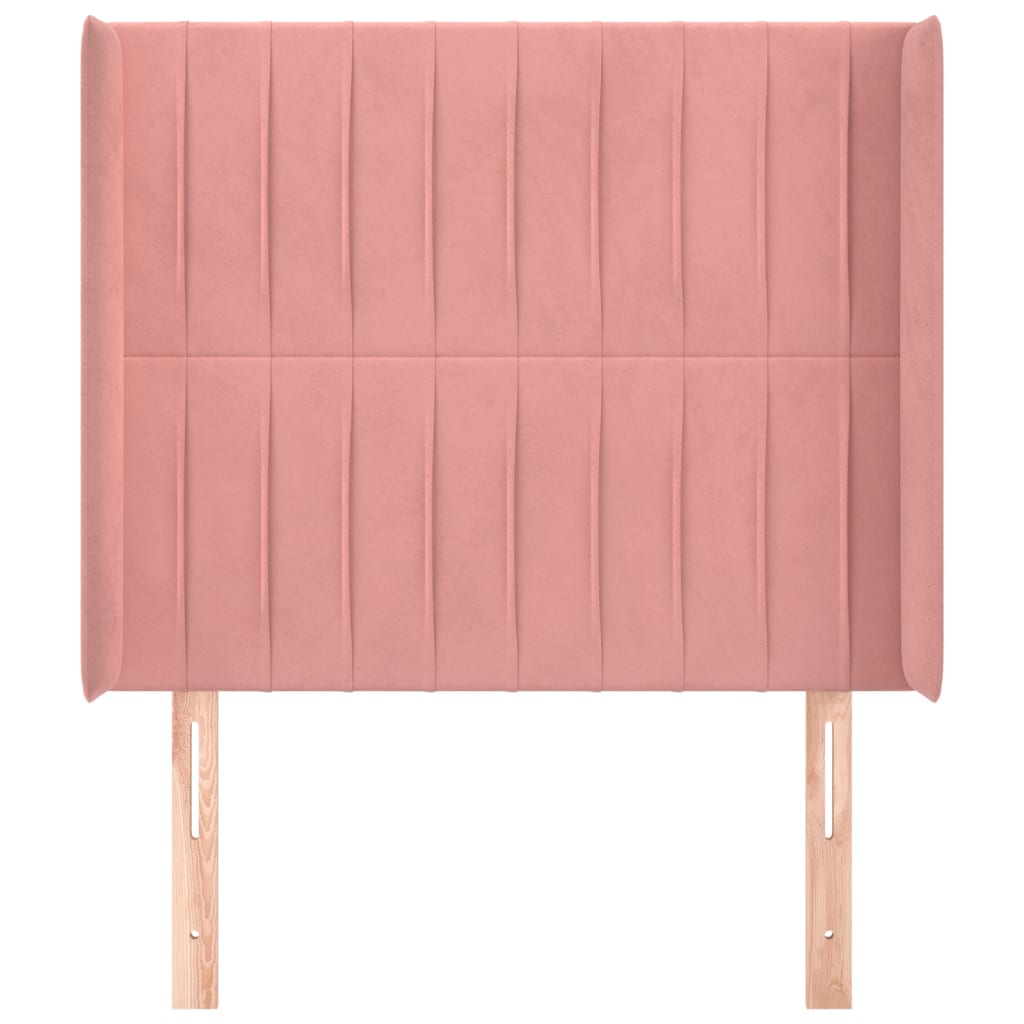 sengegavl med kanter 93x16x118/128 cm fløjl lyserød