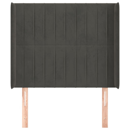 sengegavl med kanter 103x16x118/128 cm fløjl mørkegrå