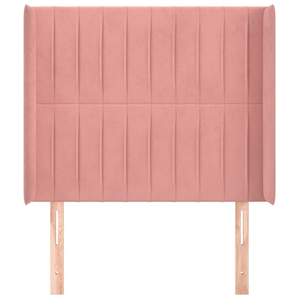 sengegavl med kanter 103x16x118/128 cm fløjl lyserød