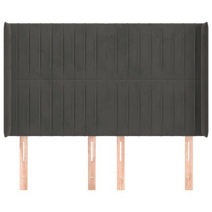 sengegavl med kanter 147x16x118/128 cm fløjl mørkegrå