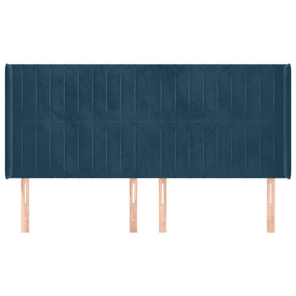 sengegavl med kanter 163x16x118/128 cm fløjl mørkeblå