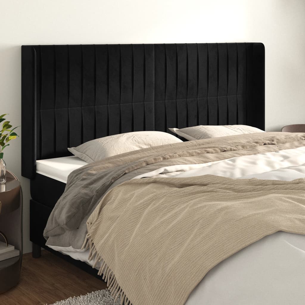 sengegavl med kanter 183x16x118/128 cm fløjl sort