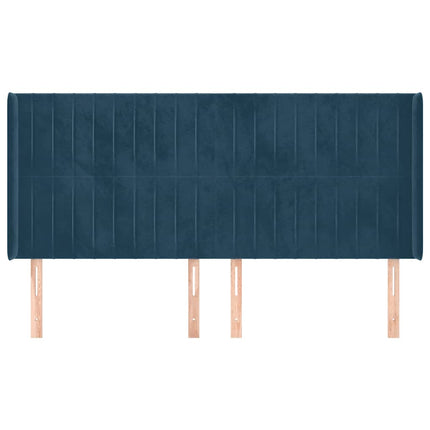 sengegavl med kanter 183x16x118/128 cm fløjl mørkeblå