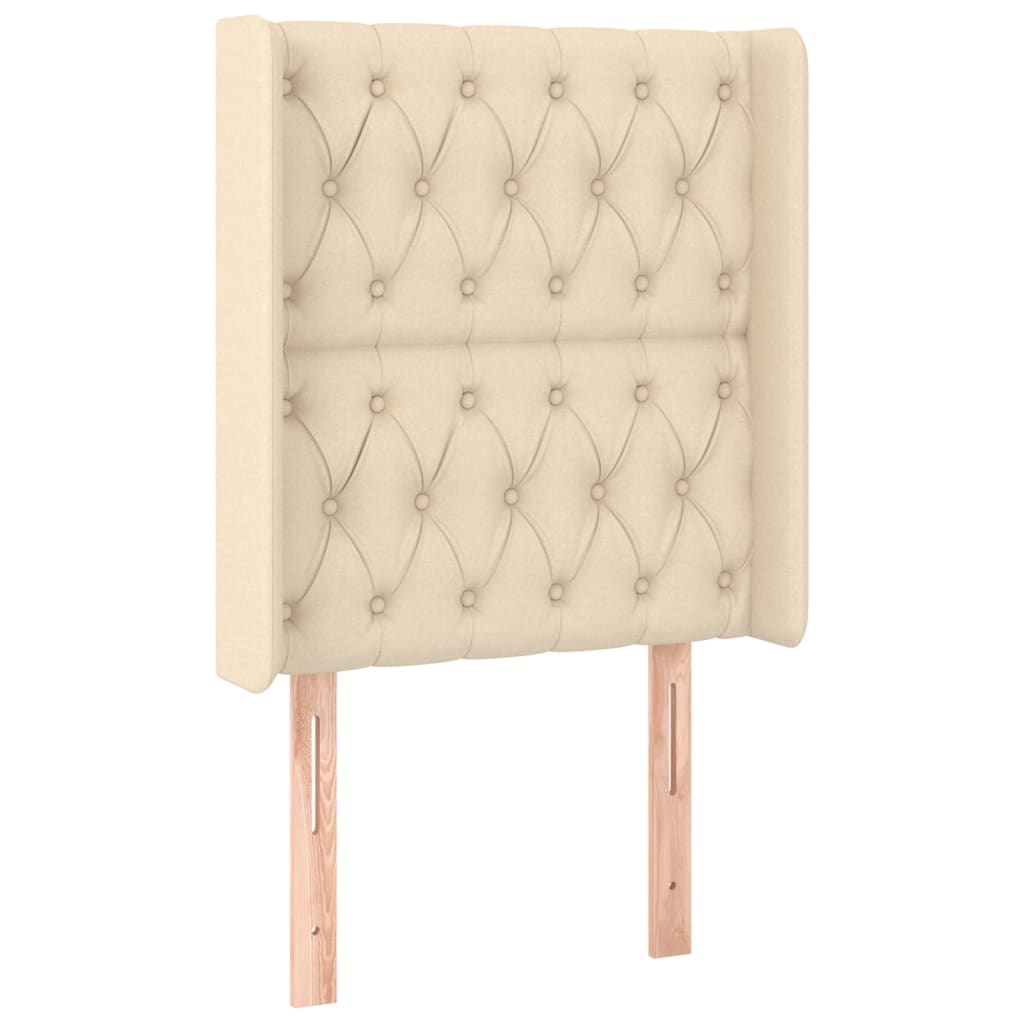 sengegavl med kanter 83x16x118/128 cm stof cremefarvet