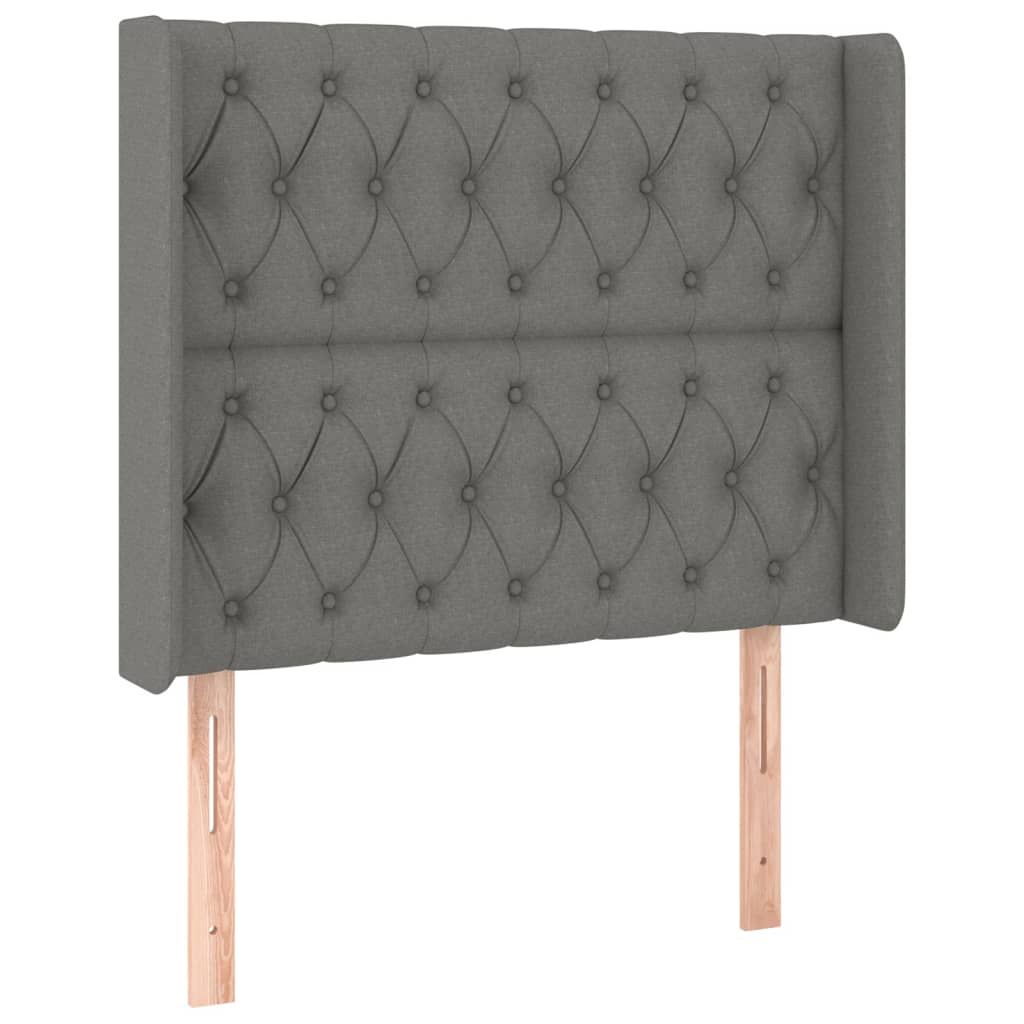 sengegavl med kanter 103x16x118/128 cm stof mørkegrå