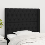 sengegavl med kanter 103x16x118/128 cm stof sort