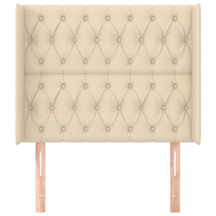 sengegavl med kanter 103x16x118/128 cm stof cremefarvet