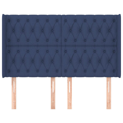 sengegavl med kanter 147x16x118/128 cm stof blå