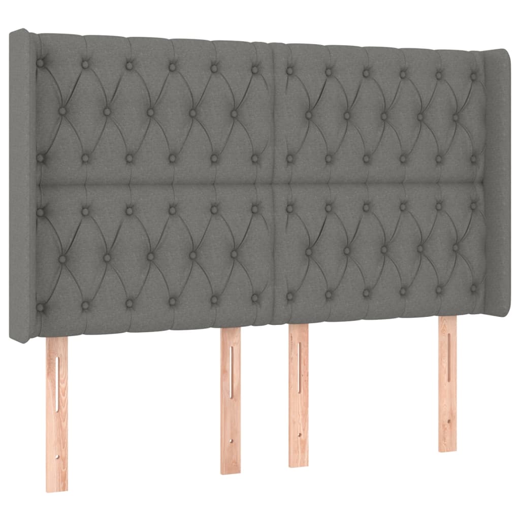 sengegavl med kanter 163x16x118/128 cm stof mørkegrå