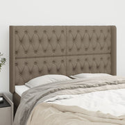 sengegavl med kanter 163x16x118/128 cm stof gråbrun