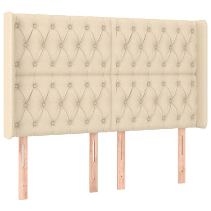 sengegavl med kanter 163x16x118/128 cm stof cremefarvet