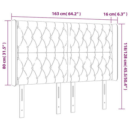 sengegavl med kanter 163x16x118/128 cm stof cremefarvet