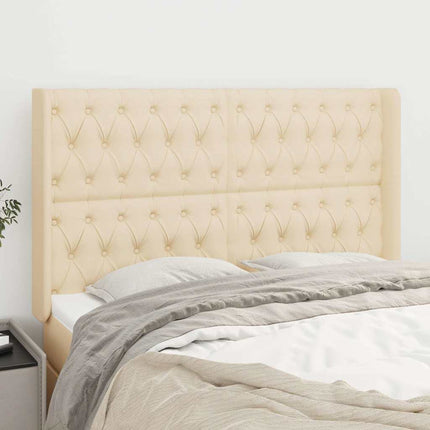 sengegavl med kanter 163x16x118/128 cm stof cremefarvet