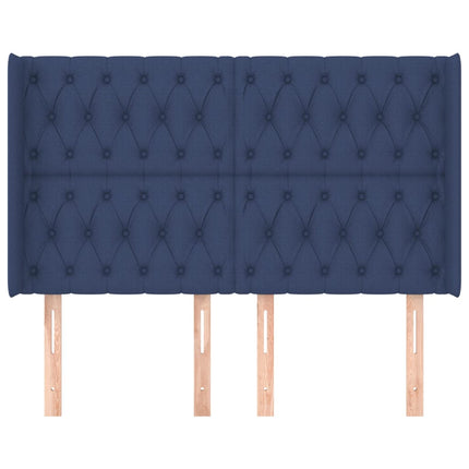 sengegavl med kanter 163x16x118/128 cm stof blå