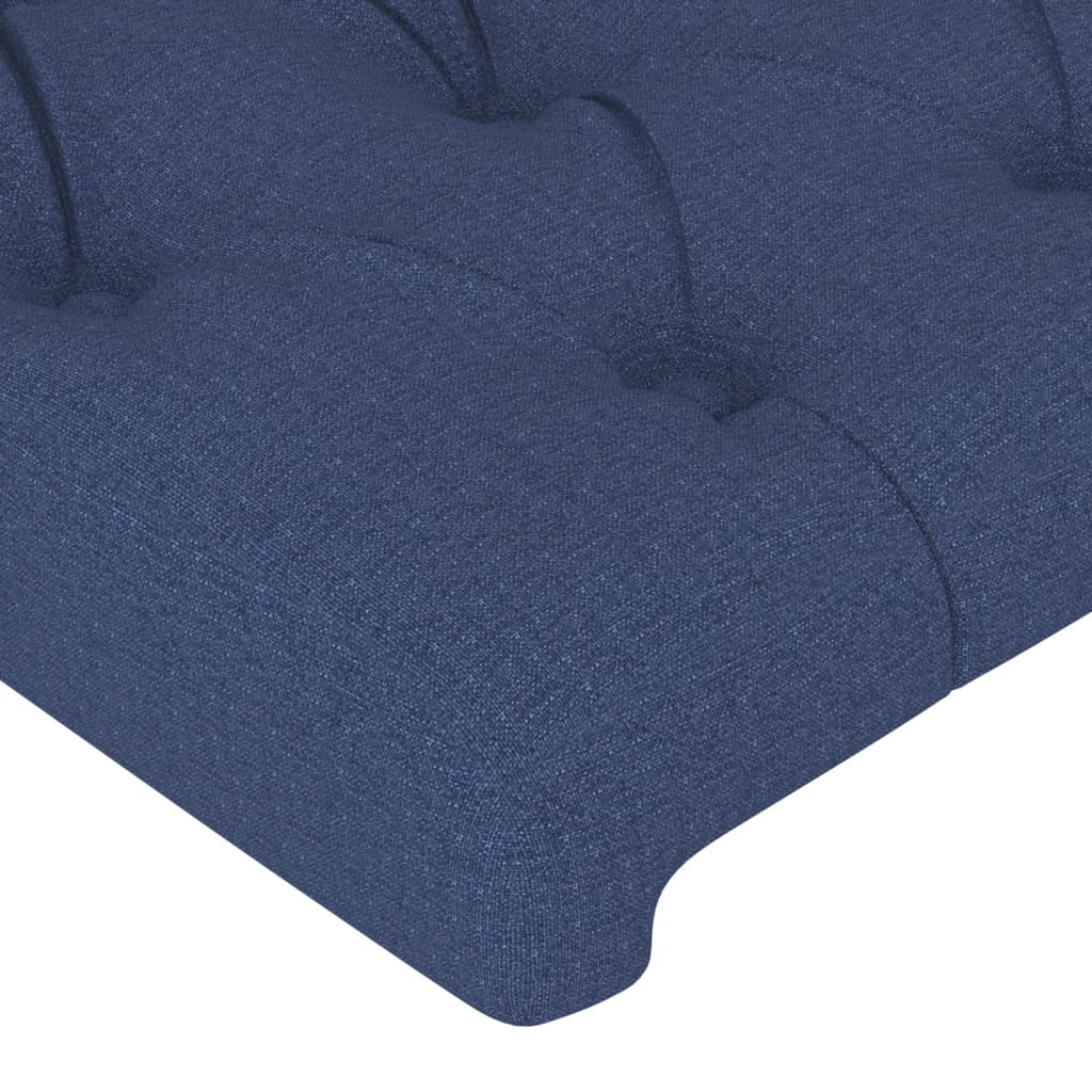 sengegavl med kanter 183x16x118/128 cm stof blå
