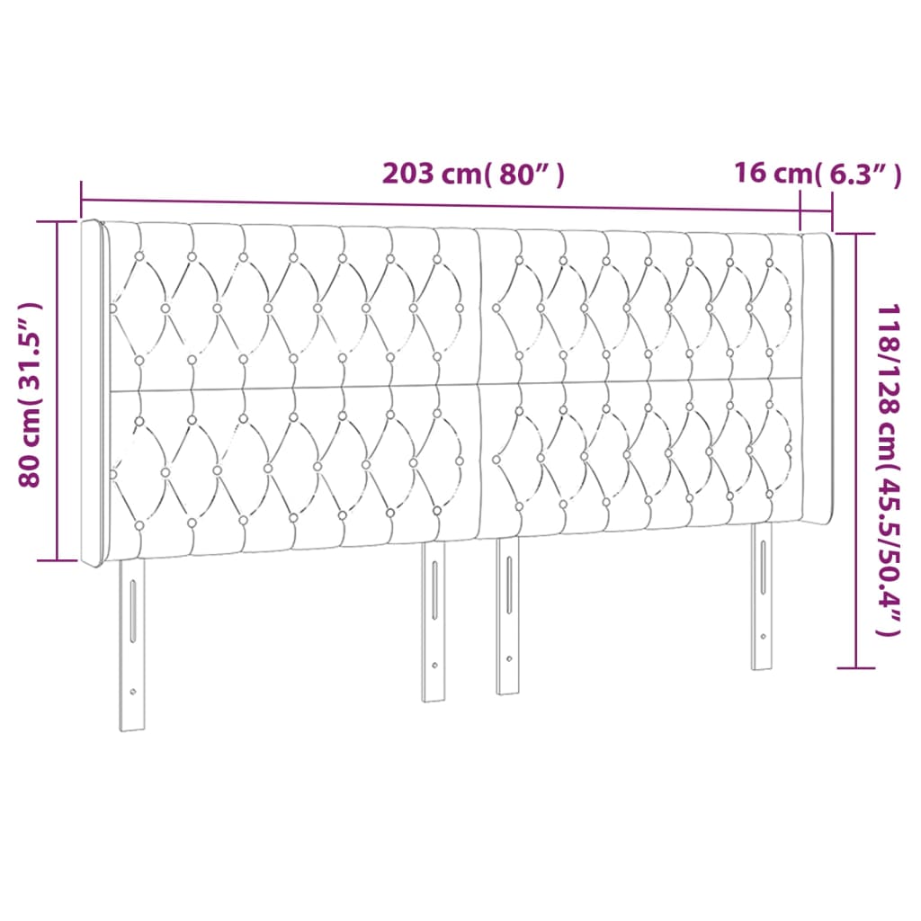 sengegavl med kanter 203x16x118/128 cm stof lysegrå