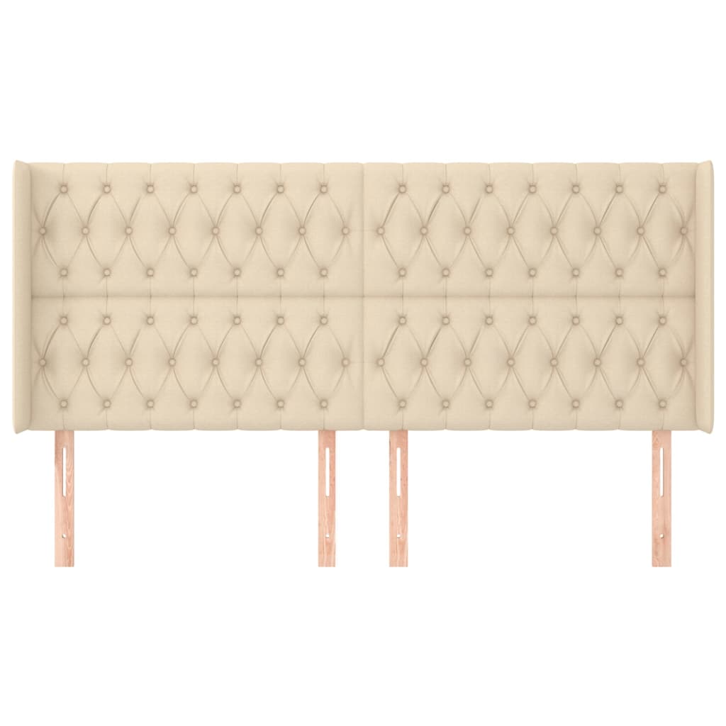 sengegavl med kanter 203x16x118/128 cm stof cremefarvet