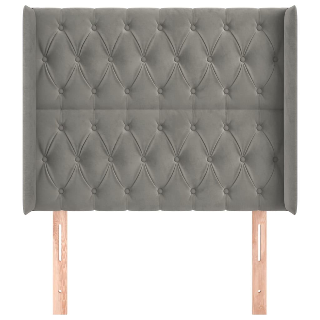 sengegavl med kanter 93x16x118/128 cm fløjl lysegrå
