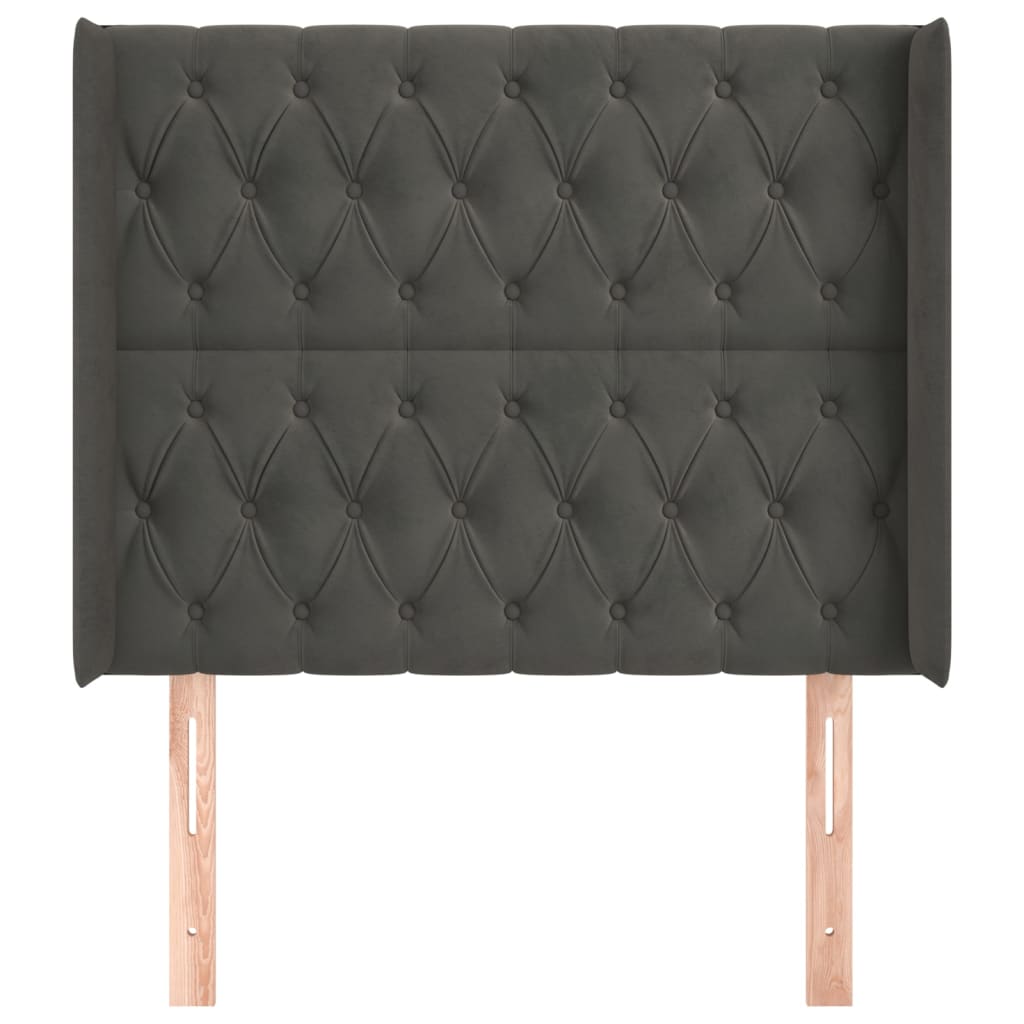 sengegavl med kanter 93x16x118/128 cm fløjl mørkegrå
