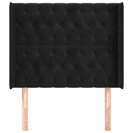 sengegavl med kanter 93x16x118/128 cm fløjl sort