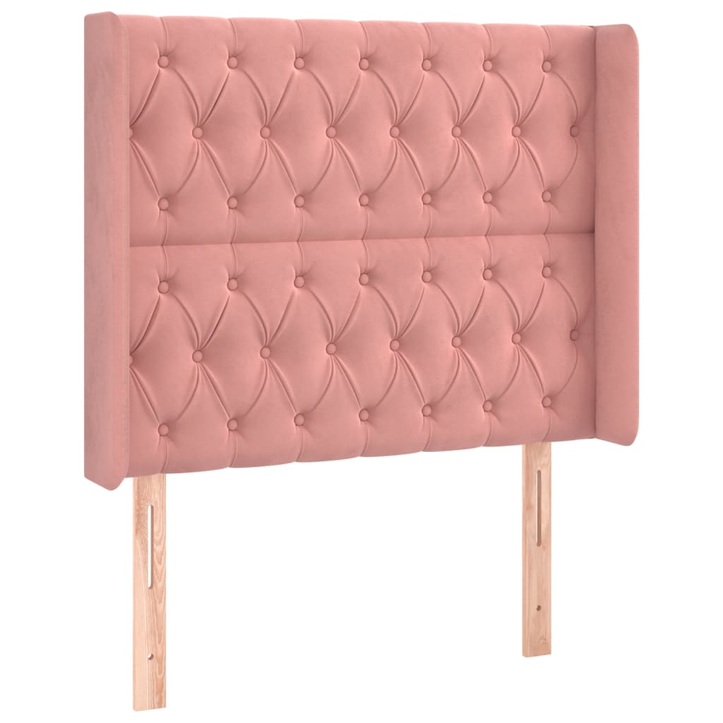 sengegavl med kanter 93x16x118/128 cm fløjl lyserød